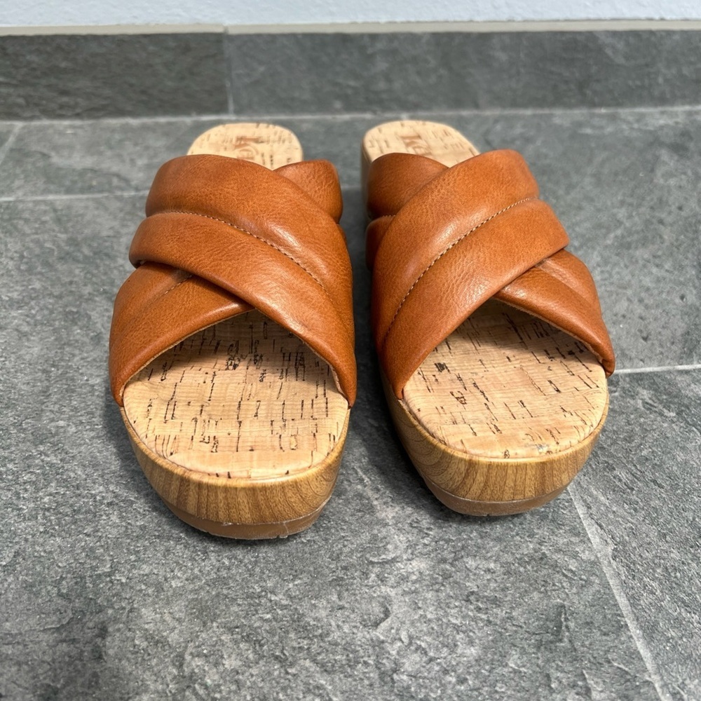 Korks Faithe Brown Platform Wedge Slides Sandals - image 2
